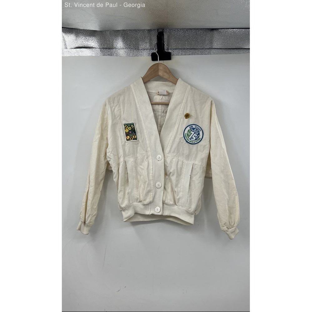 Eber Girl Scouts Bomber Jacket Women's Large White Patches Vintage‎